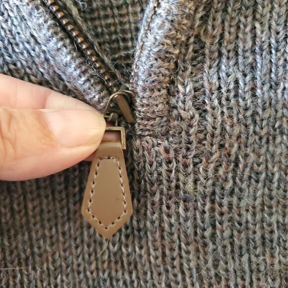Wool Overs Mens L British Wool Leather Elbow Shoulder Patches Sweater 1/4 Zip - Picture 7 of 13